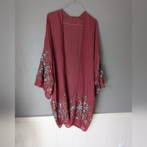 Embroidered Kimono Jacket - Burgundy